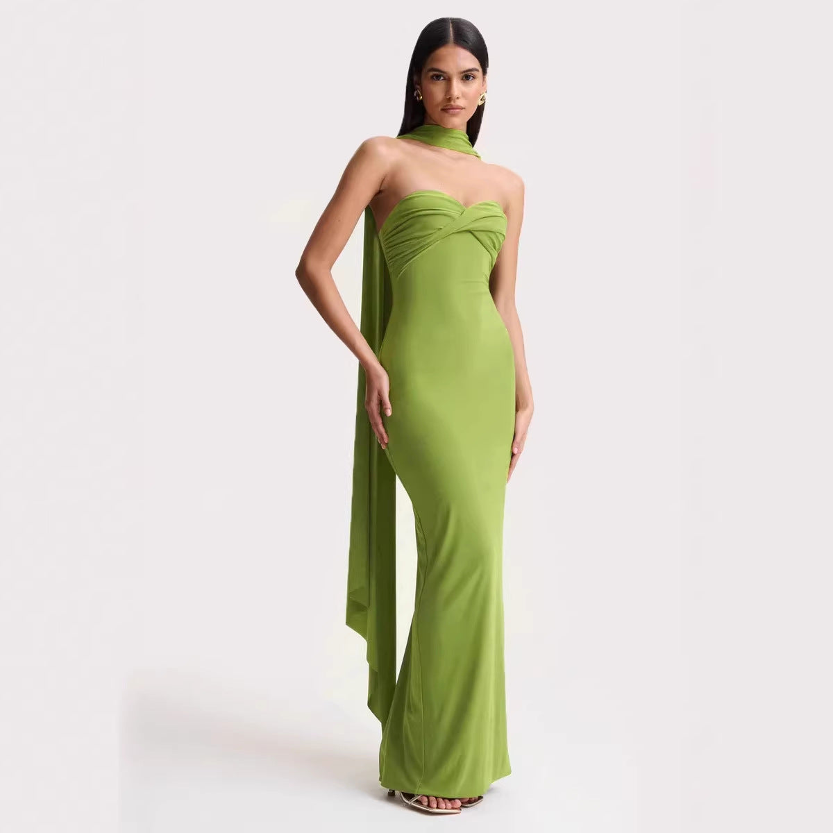 Robe longue d'été femme bustier noué torsadé tissé dos nu coupe ajustée style niche