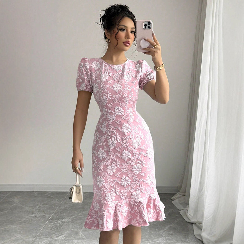 Robe d'été sirène imprimée col rond