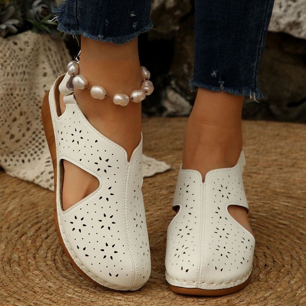 Hollow Out Cutout out Breathable Velcro Thick Bottom Cool Women Wedge Stitching Toe Cap Beach Slippers