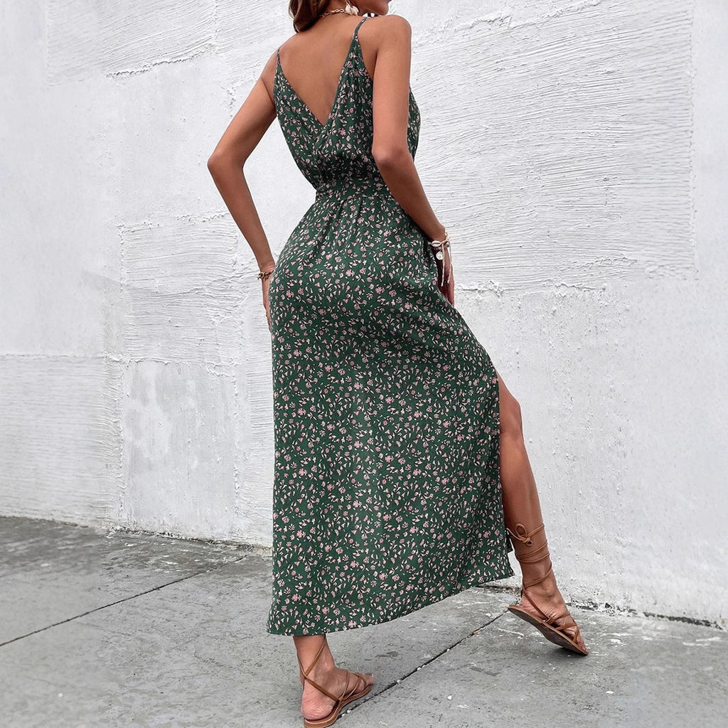 Vestido largo bohemio de verano con tirantes y estampado para mujer