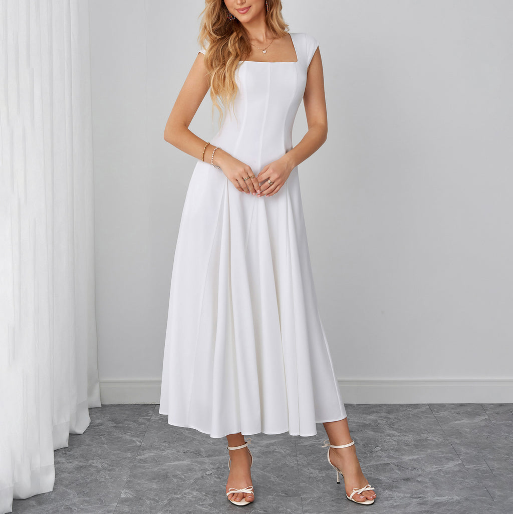 Elegant Stretch Strap Dress Sexy Backless Waist Trimming Lace up Long Dress