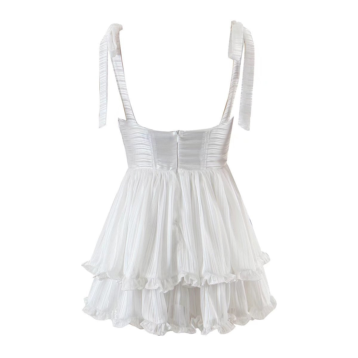 Vestido de gasa de seda de tres capas para mujer, vestido sexy de primavera con tirantes, vestido amplio con vuelo