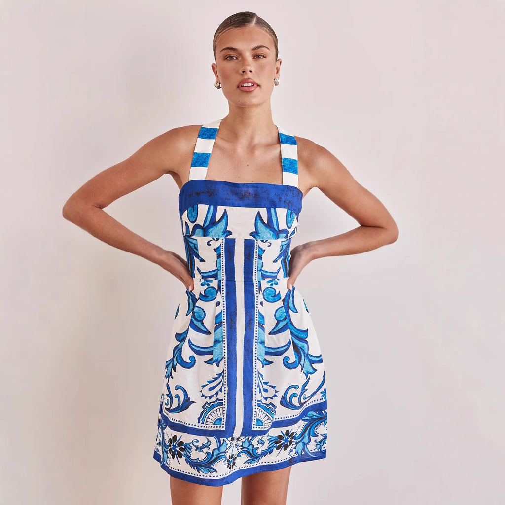 Robe d'été à bretelles imprimée pour femme