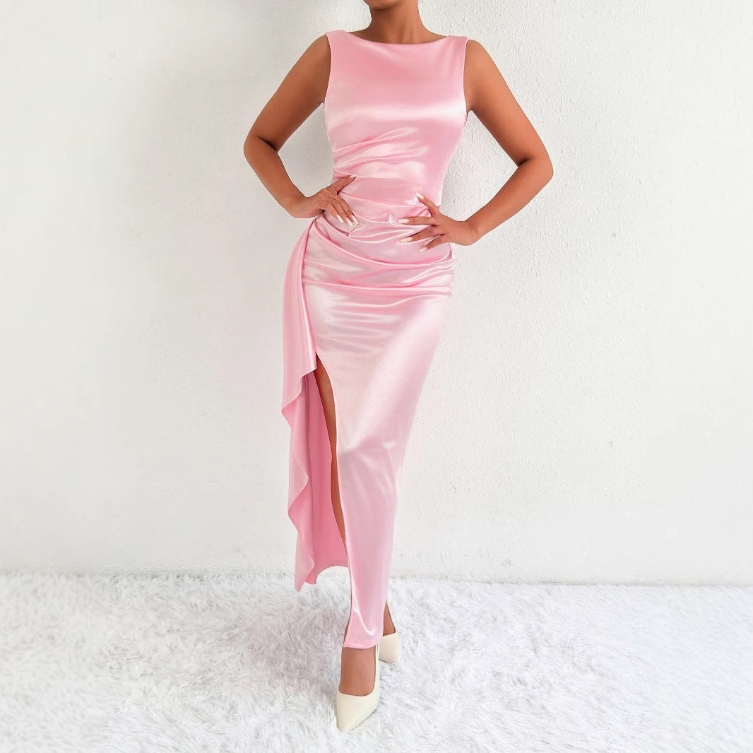 Sexy High Split Sleeveless Irregular Asymmetric Dress Slim Backless Maxi Dress