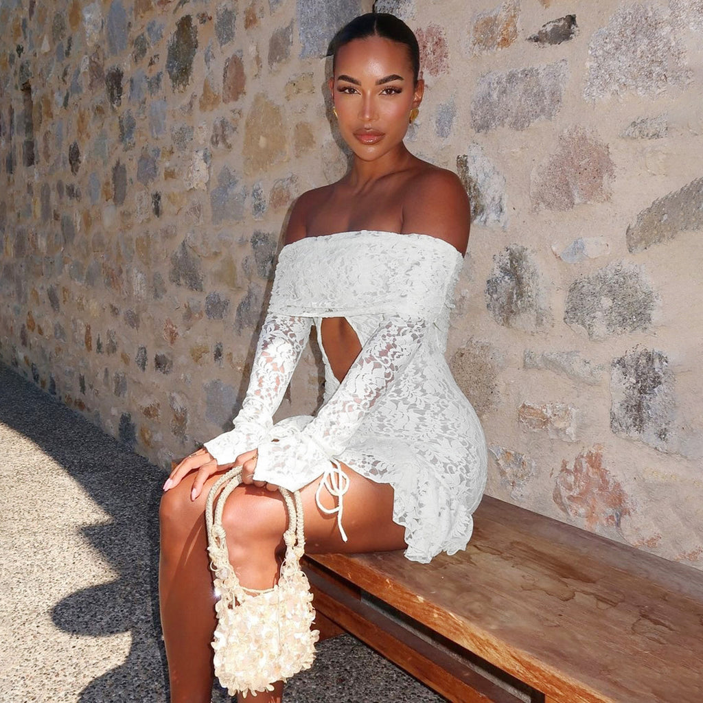 Robe d'automne sexy à manches longues en dentelle découpée pour femme