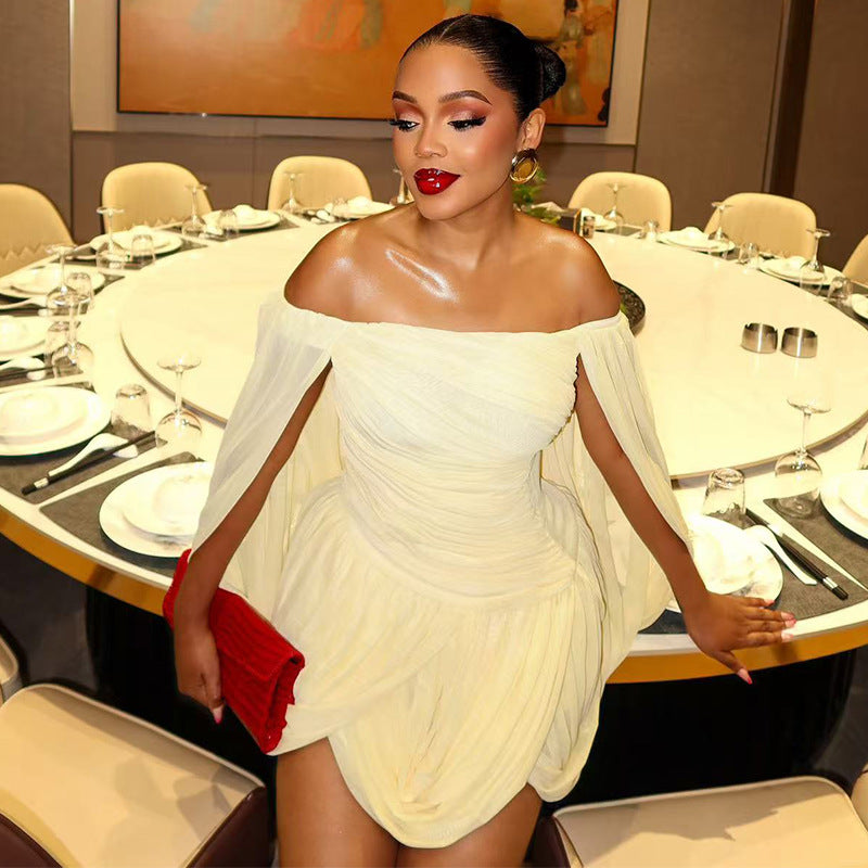 Solid Color Women Tube Top off Neck A line Dress Design Casual Cocktail Waist Tight Dress