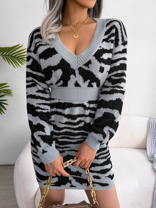 Ropa de lana ajustada con mangas abullonadas y estampado de tigre para mujer, otoño e invierno