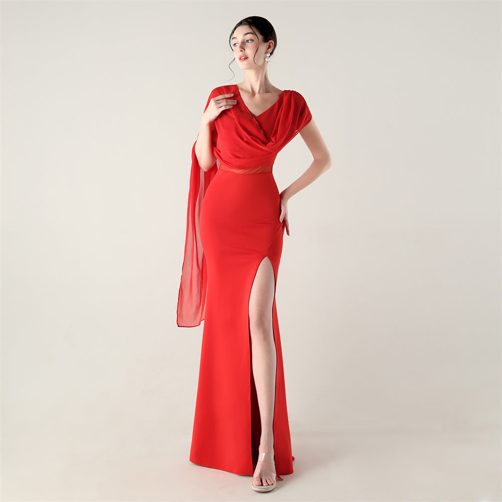 Tulle Shawl Three Dimensional Bead Tube Embroidery Craft One Shoulder Slim Slimming Social Celebration