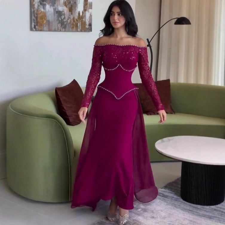 Vestido ceñido con cintura elegante y elegante de otoño con diamantes de imitación