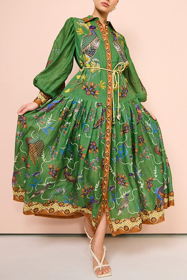 Autumn Printed Cardigan Printed Wide Hem Long Sleeve Dress for Women Amplified craft