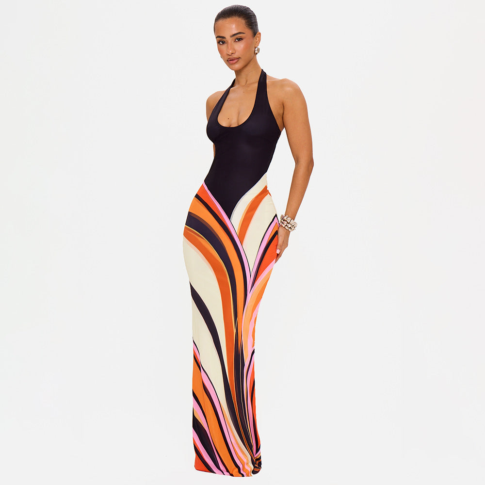 Bohemian Holiday Casual High Street Sexy Halter Dress Summer Sexy Tight Backless Dress