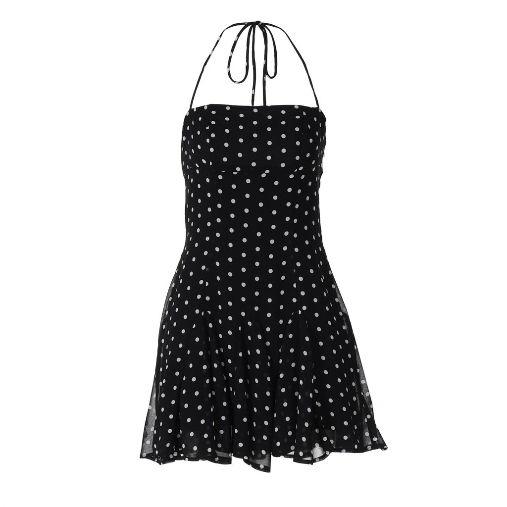 Sweet Little Short Dress Polka Dot Printed Waist Controlled Tube Top Halter Dress