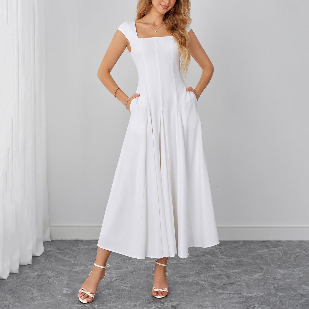 Elegant Stretch Strap Dress Sexy Backless Waist Trimming Lace up Long Dress