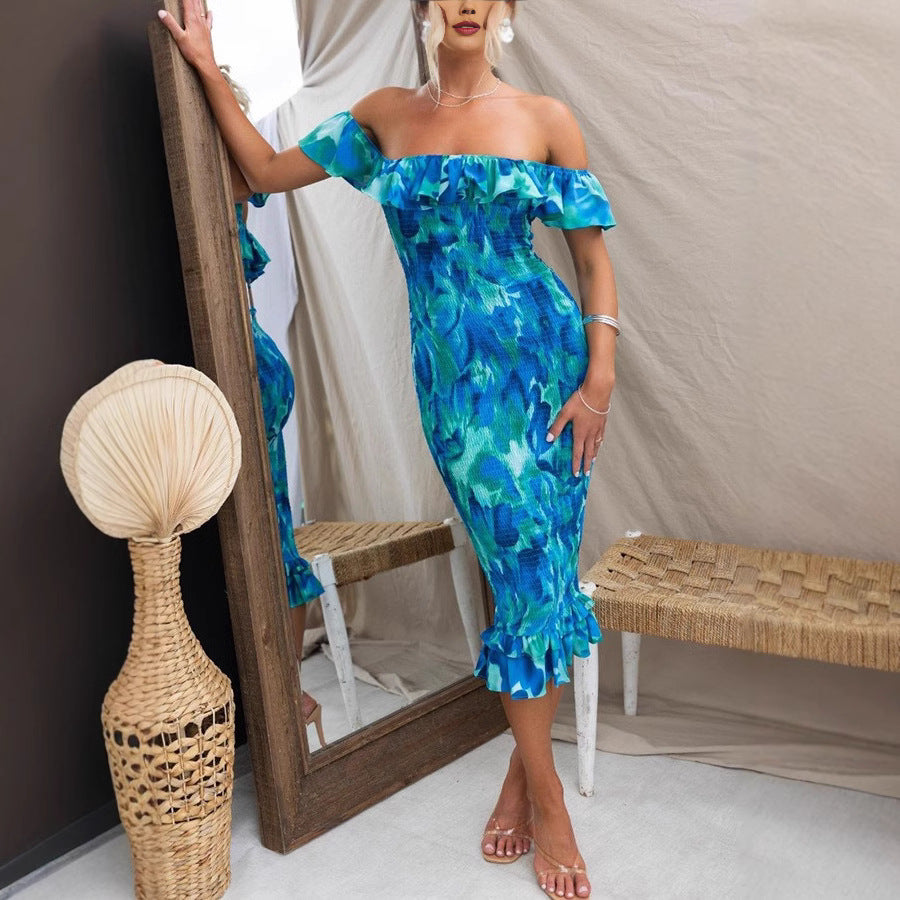 Summer off Shoulder Lace Skinny Sheath Elegant Sexy Dress