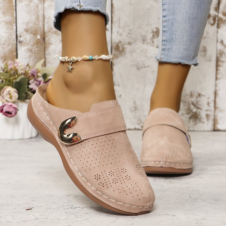 Hollow Out Cutout out Baotou Platform Slippers Women Summer Metal Buckle Wedge Casual Sandals