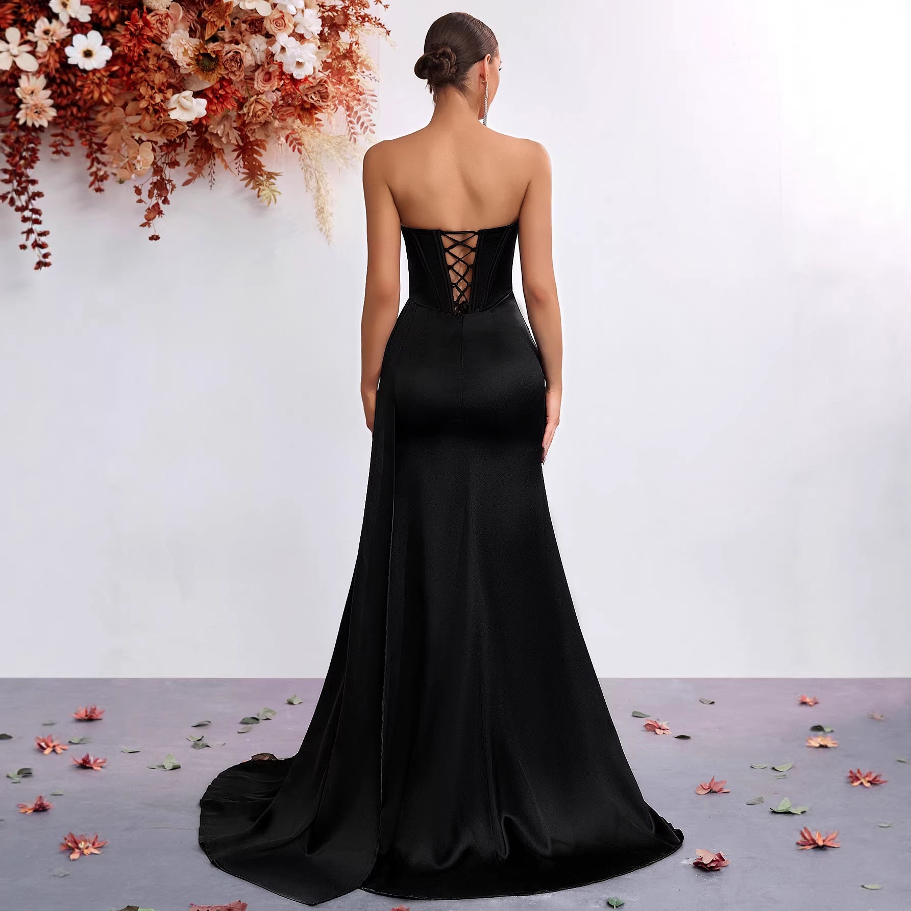 Strapless Rhinestone Waist-Tight High Slit Dress High Grade Light Luxury Ladies Cocktail Evening Dress
