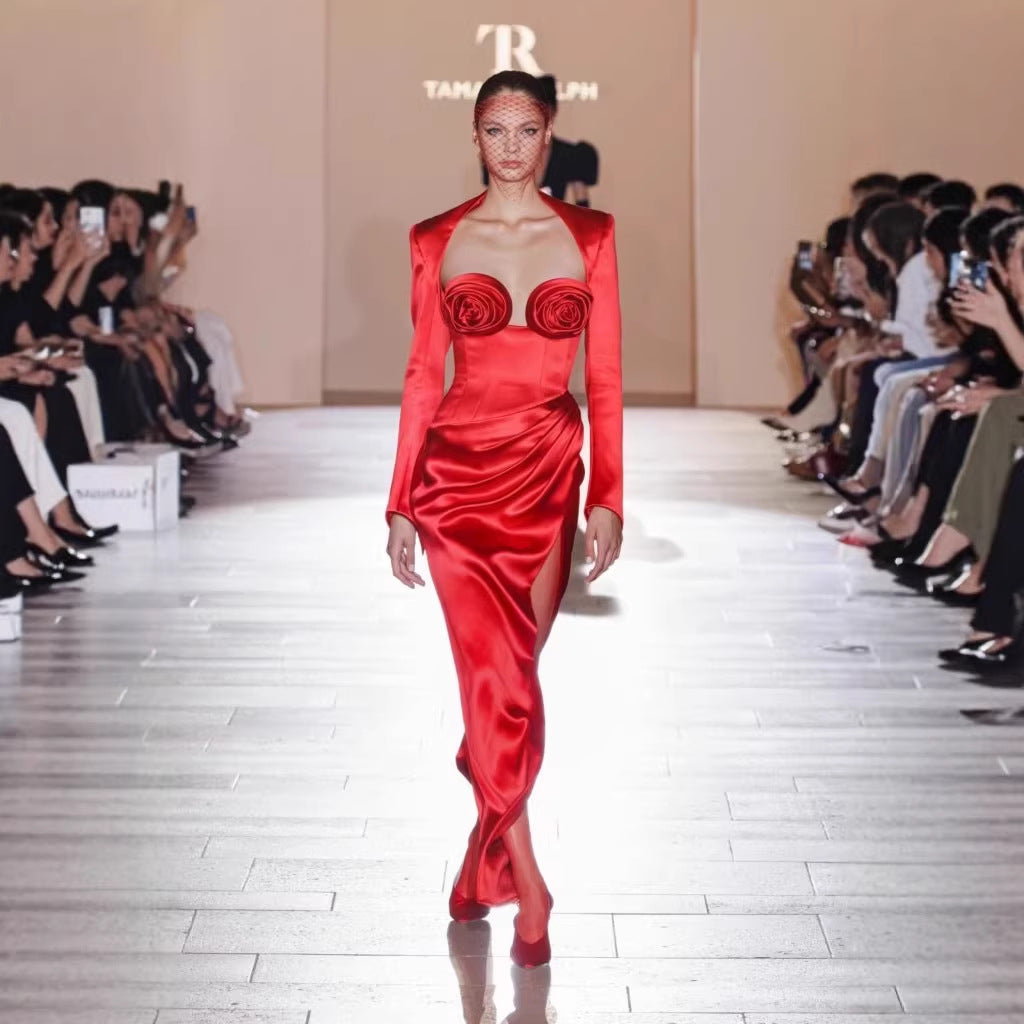 Sexy Low Cut Buttock Dress Elegant Graceful Party Dress Heavy Industry Floral Dress