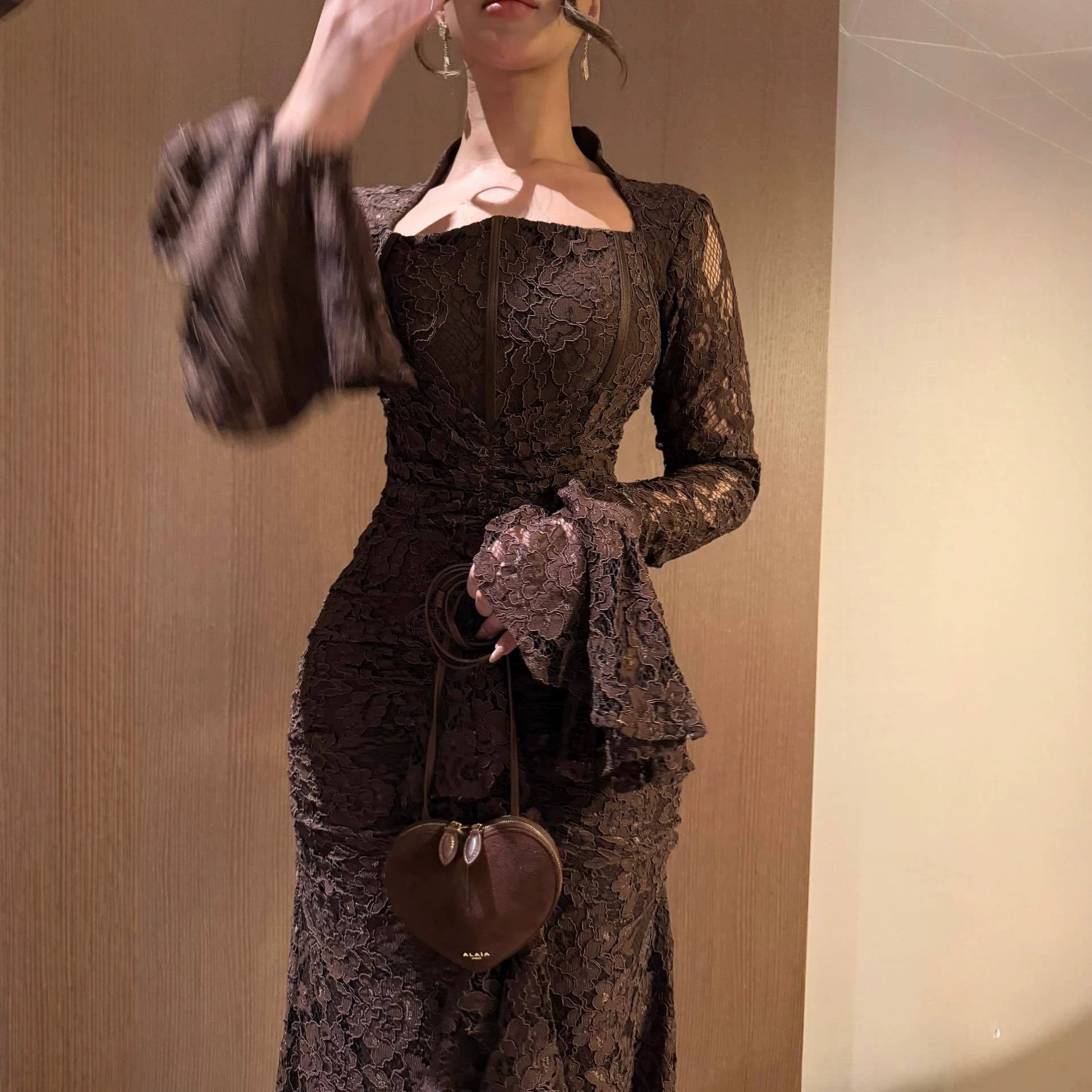 Autumn Women Clothing Elegant Lace Swing Evening Dress