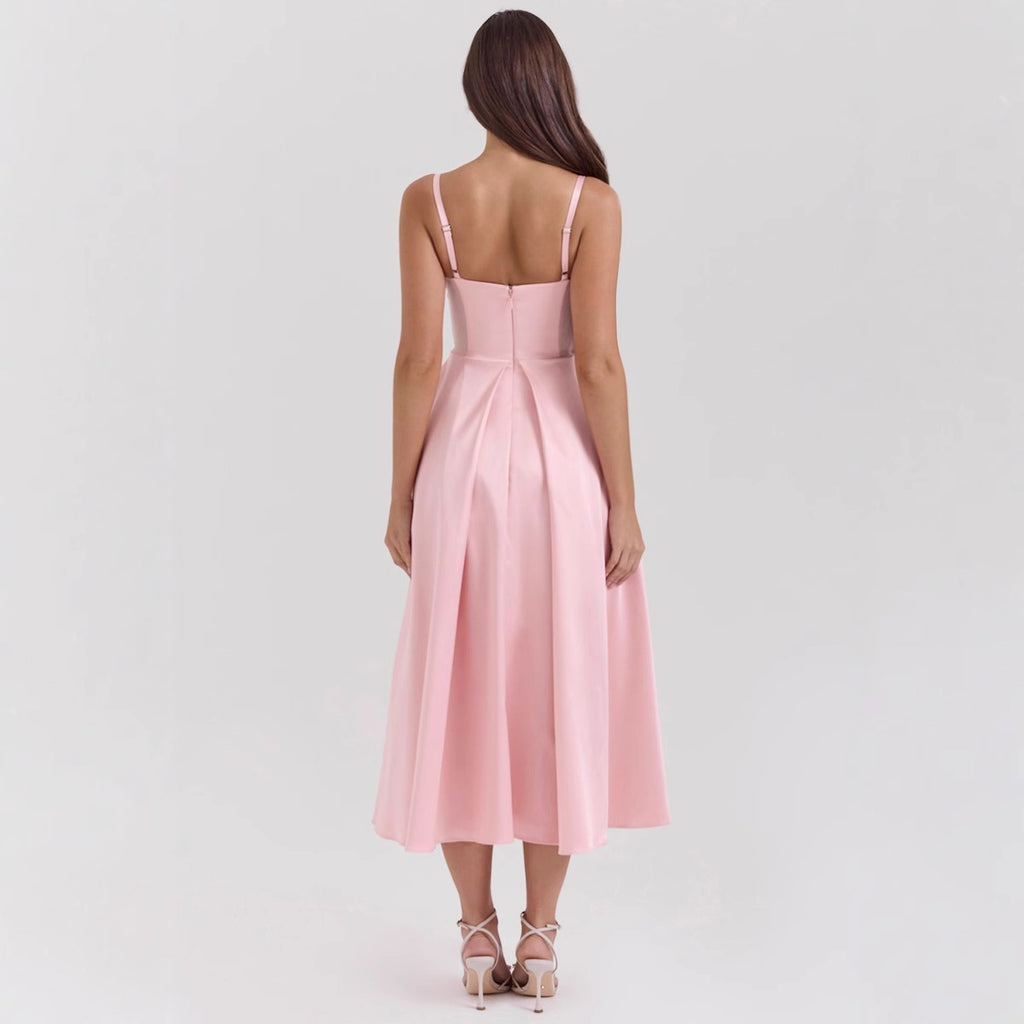 Vestido largo con escote en V y tirantes finos para mujer