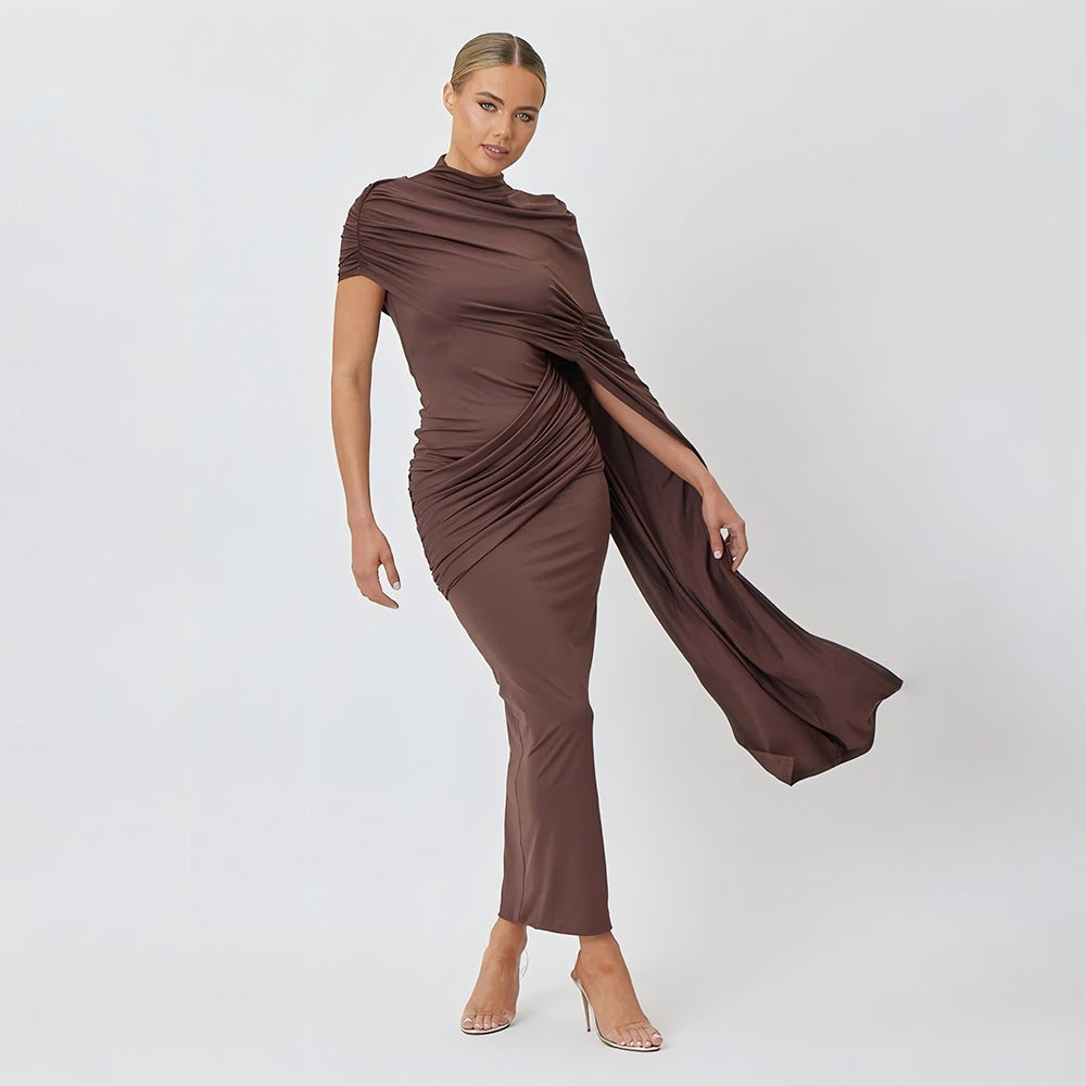 Arrival round Neck Shoulder Wrap Solid Color Dress Sexy Sexy Slim Fitting Patchwork Ribbon Dress