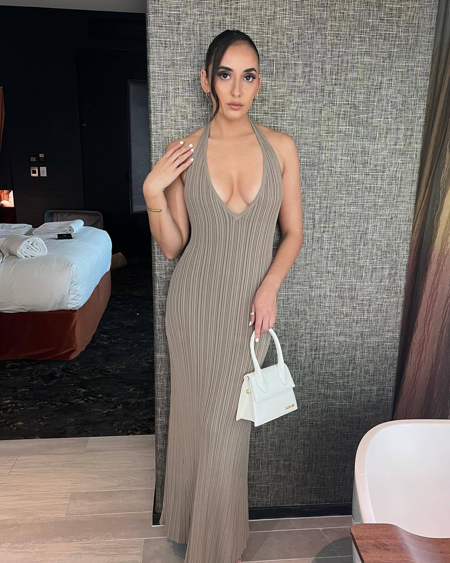 Sunken Stripe V Neck Slimming Knitted Long Backless Lace Up Dress Casual Waist Tight Women