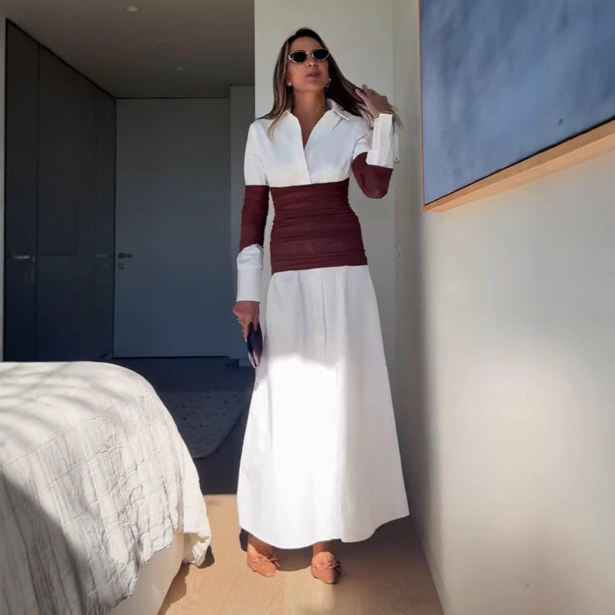 Vestido de verano para mujer con cuello con abertura y patchwork