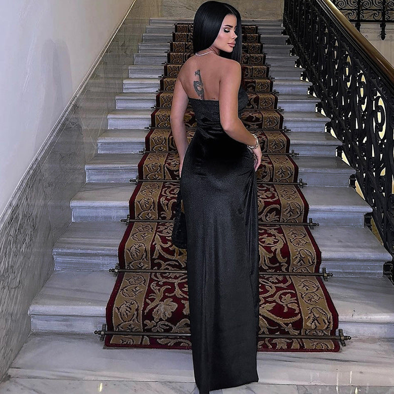 Vestido tubo plisado ajustado con abertura sexy de invierno para mujer