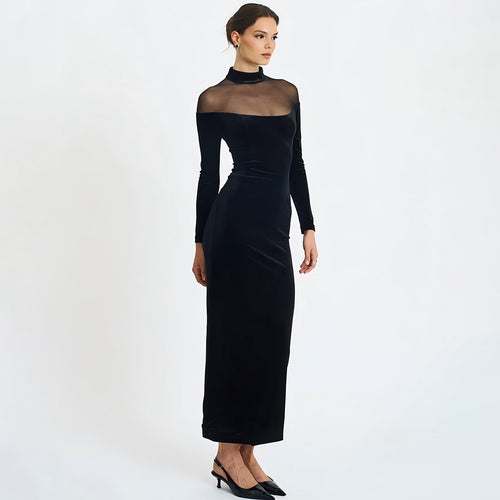 Vestido de gasa transparente con costuras para otoño e invierno, sexy, ajustado, de color liso.