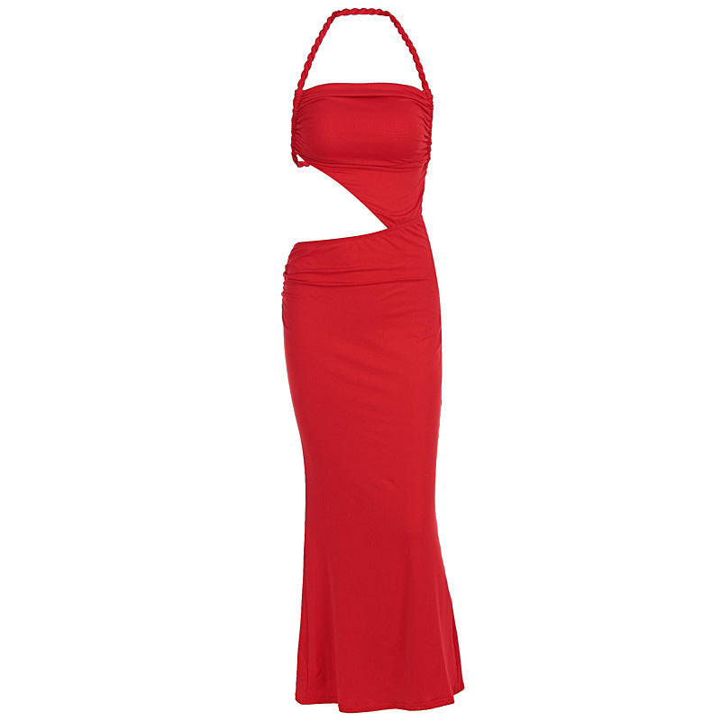 Vestido sexy de verano con tirantes finos y escote halter para mujer