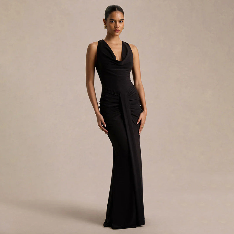 Vestido de noche elegante y sexy con escote en V y corte ajustado con diseño plisado de alta calidad para mujer