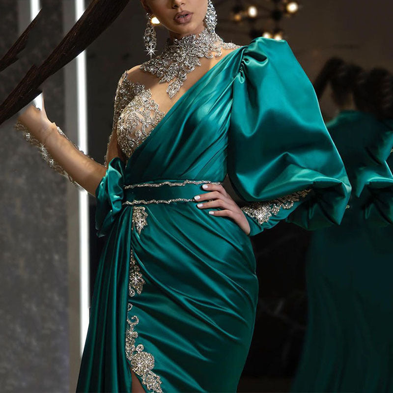 Cocktail Fishtail Gold Dress Host Stage Performance Model Small Trailing Slim Fit Elegant Evening Dress