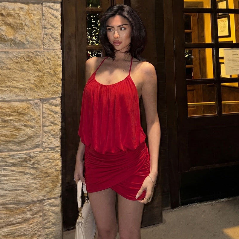 Summer Women Clothing Sexy Sexy Elegant Halter Backless Ruffle Hip Dress