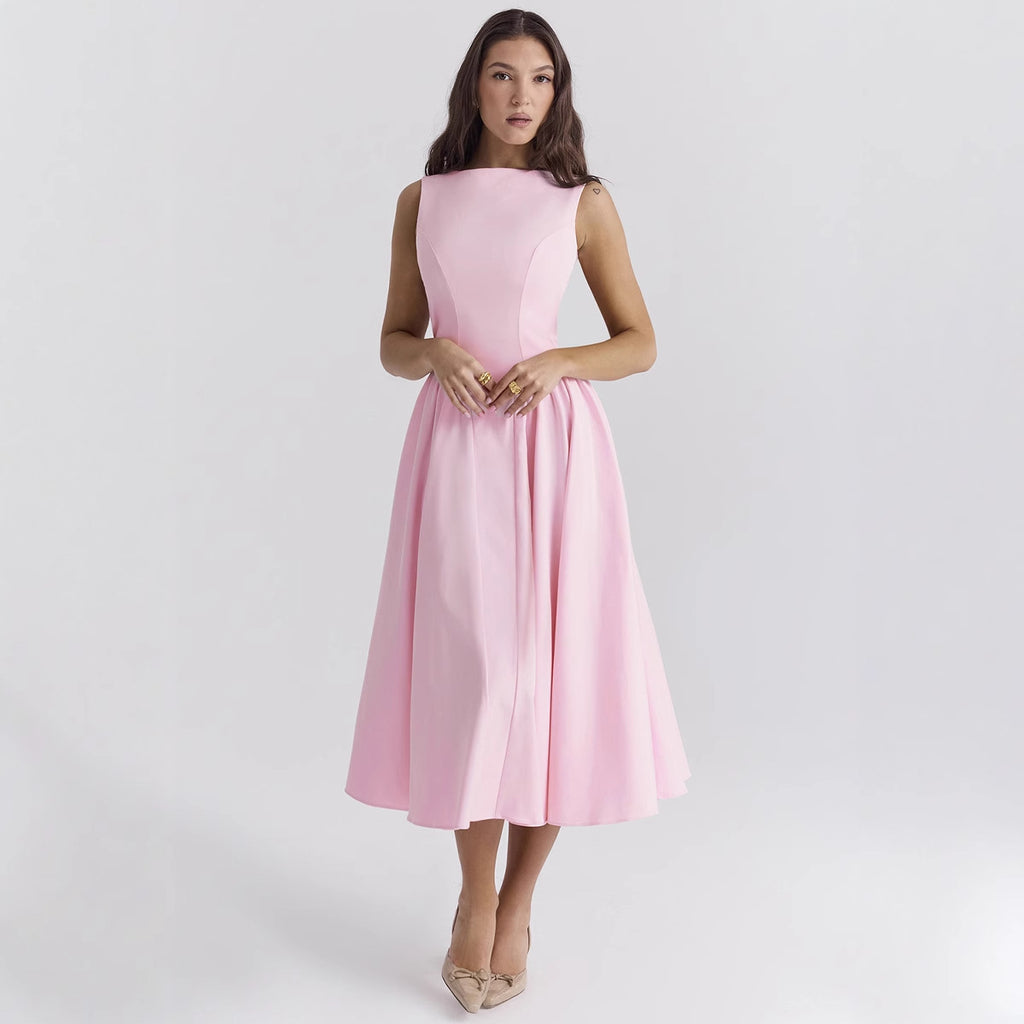 Vestido de verano para mujer, sexy, elegante, sin espalda, de color liso, sin espalda