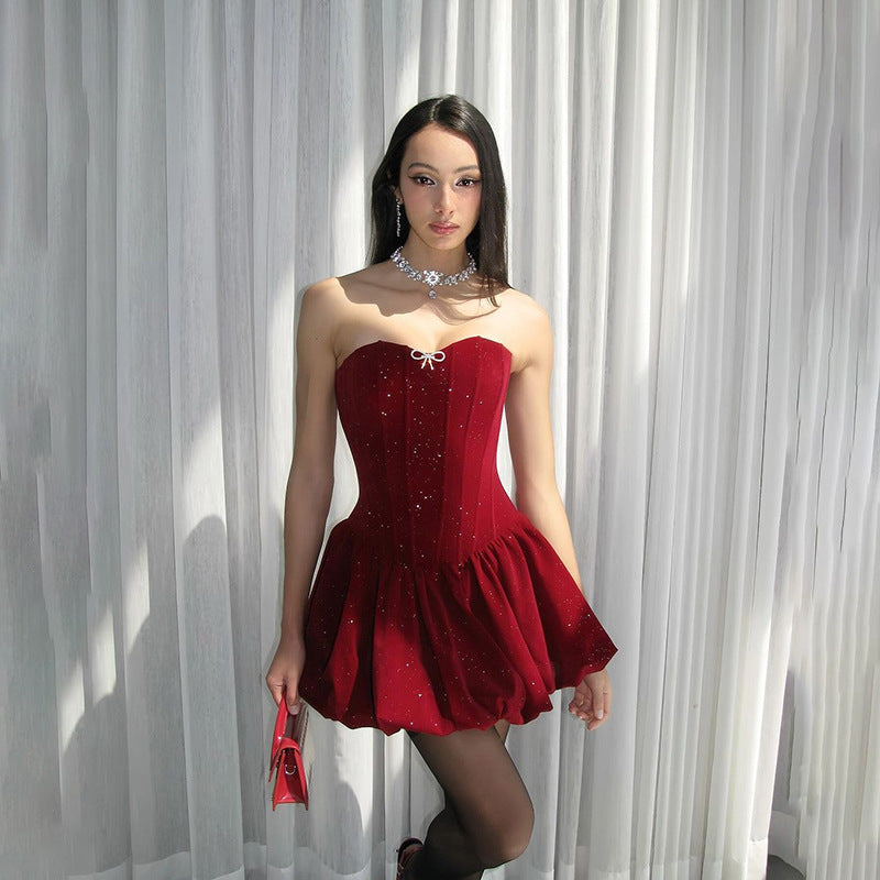 Autumn Winter Women Clothing Sexy off Neck Strapless Dress Elegant Backless Waist Dress