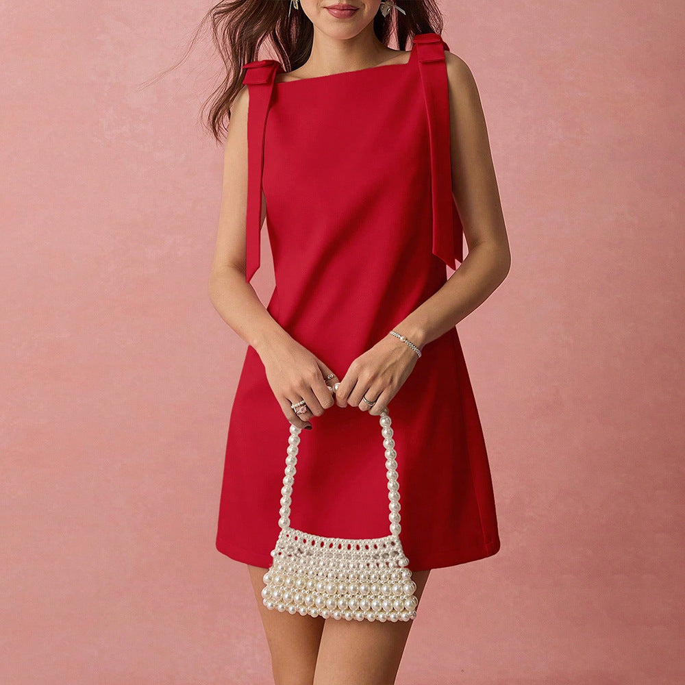 Red Sleeveless A line Dress for Women Summer Sweet Slim Party Short Dress