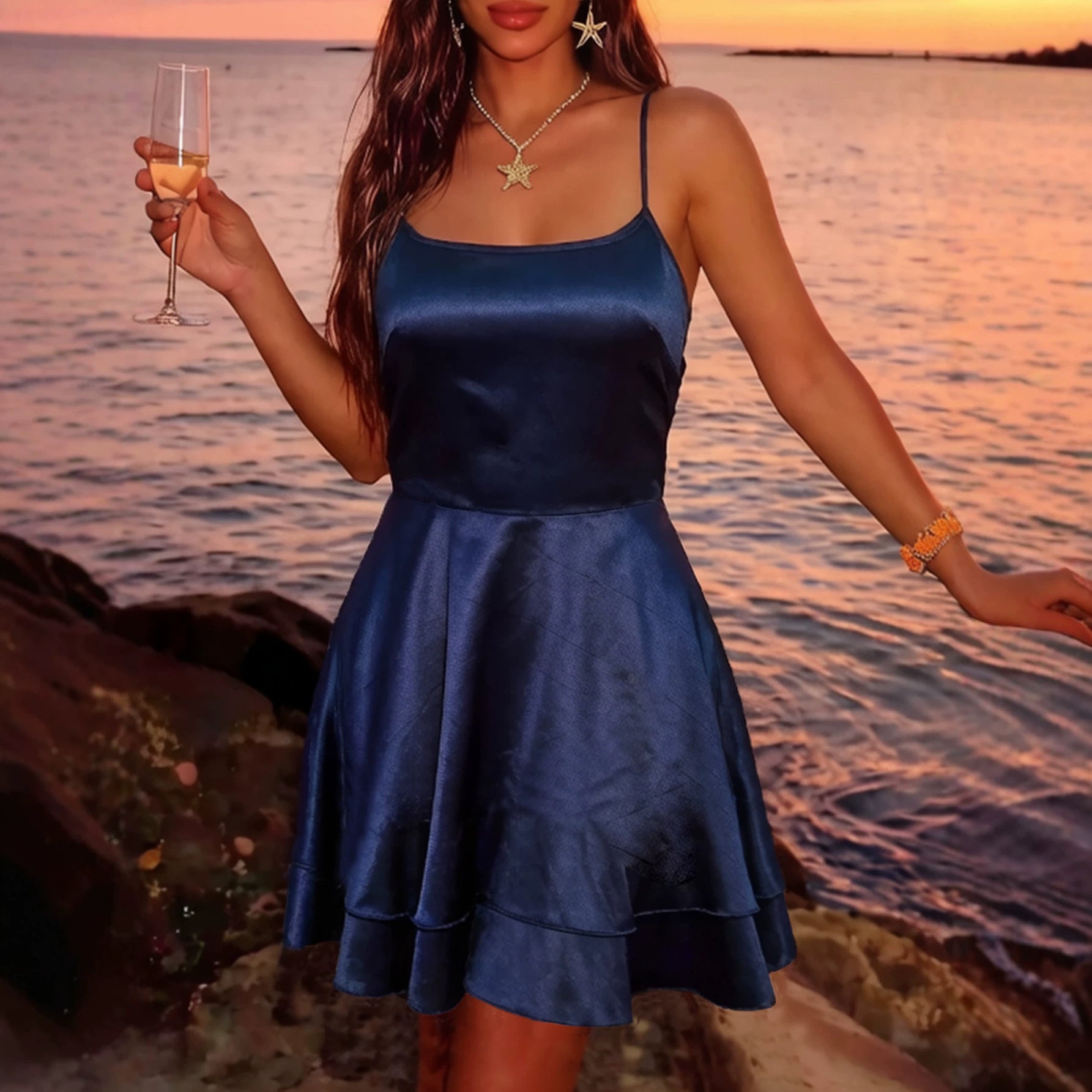 Vêtements Femme Robe d'Anniversaire Sexy Dos Nu Robe Gilet de Plage