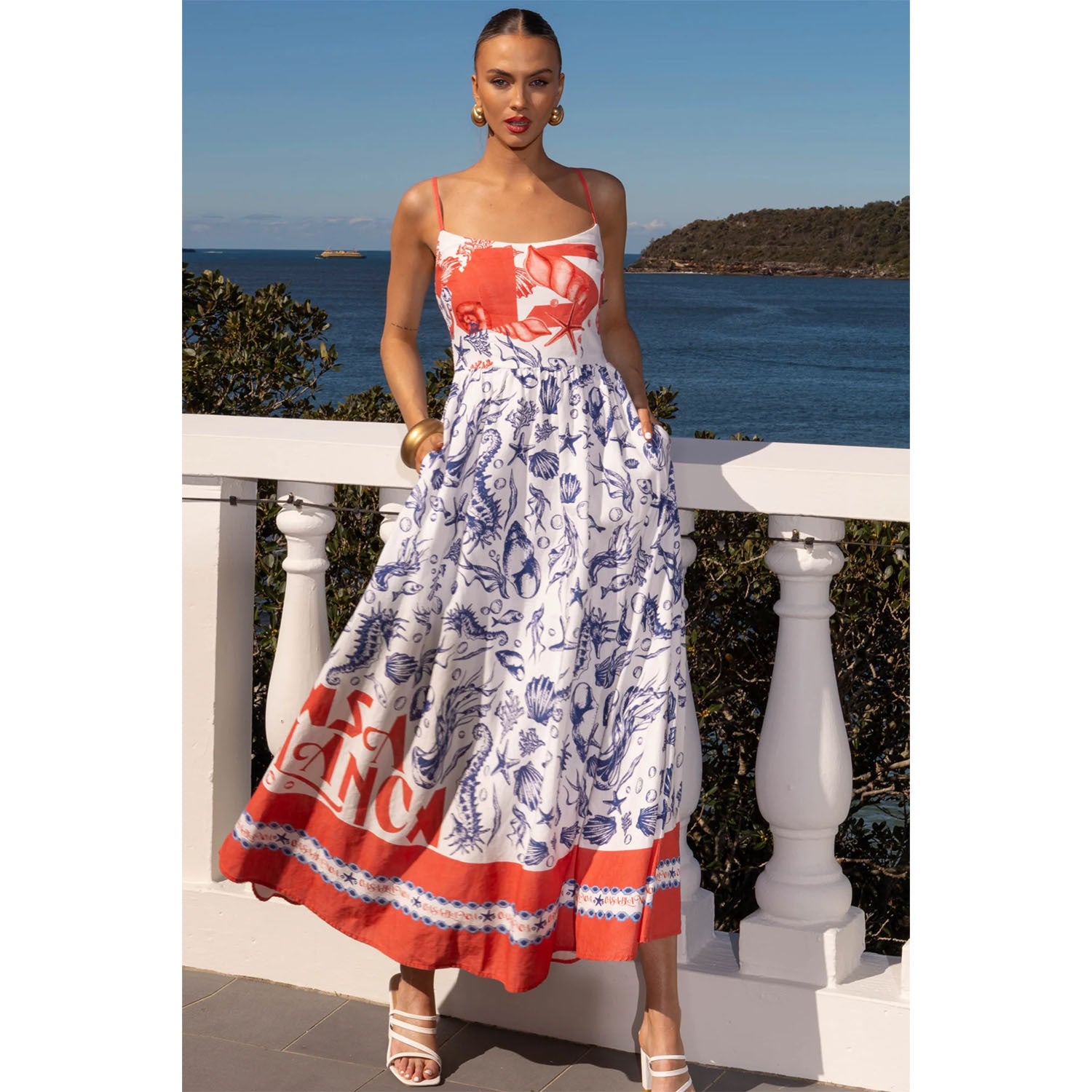 Vestido de tirantes finos con estampado de posicionamiento de primavera y verano de Goods