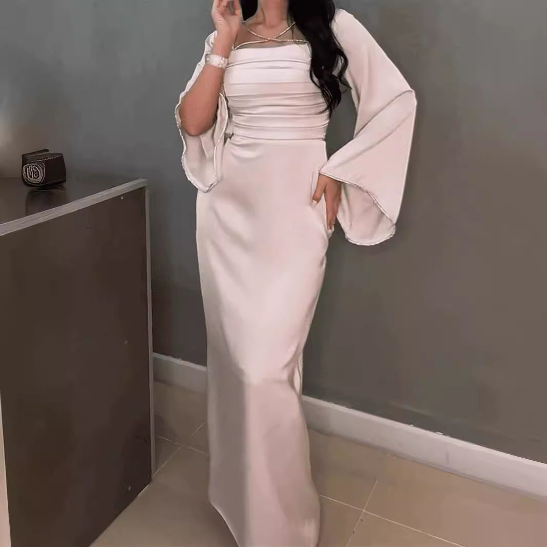Vestido de noche largo con cadena para mujer, primavera y verano