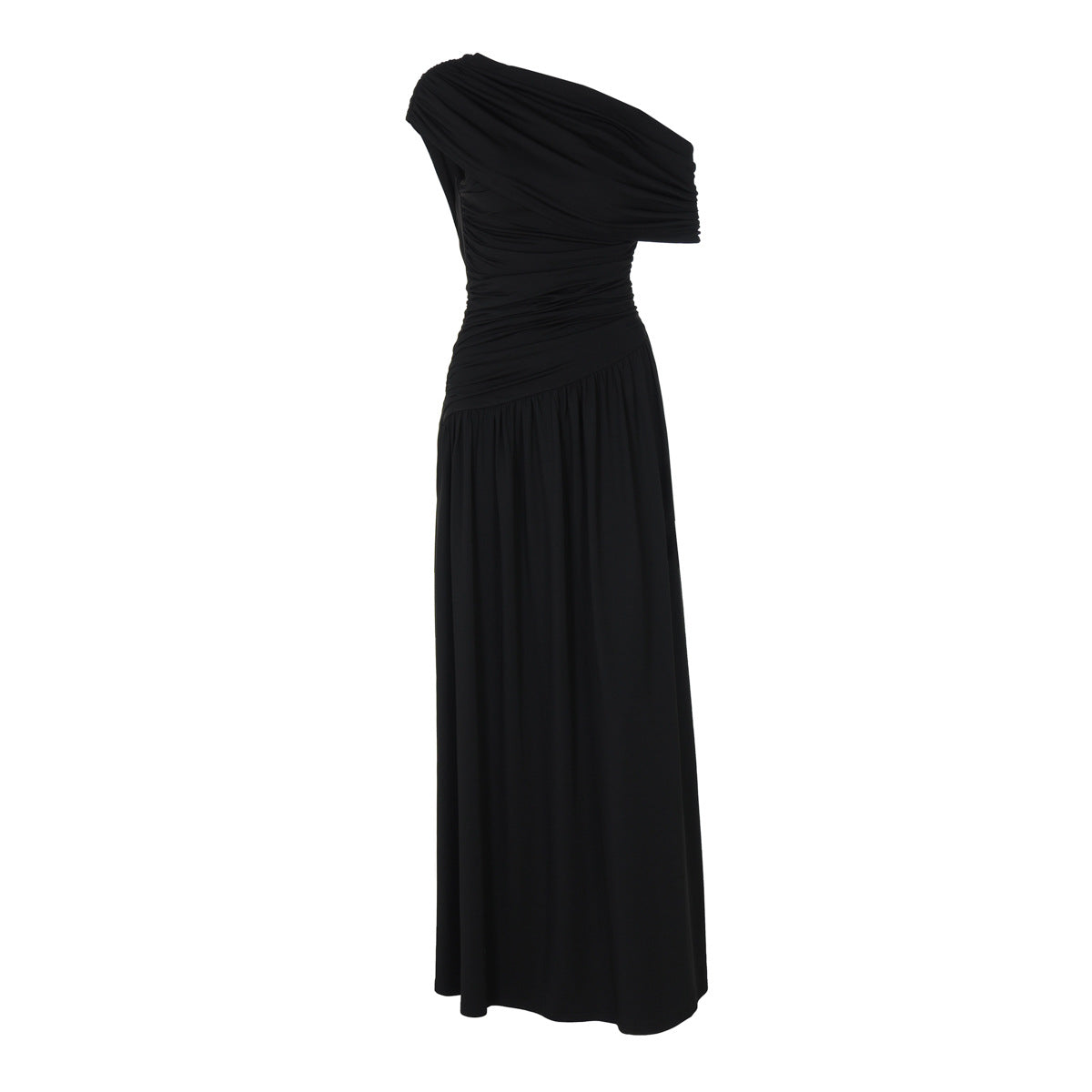 Robe Femme Printemps Nouveauté Mode Sexy Col Diagonal Plissée Asymétrique Couleur Unie