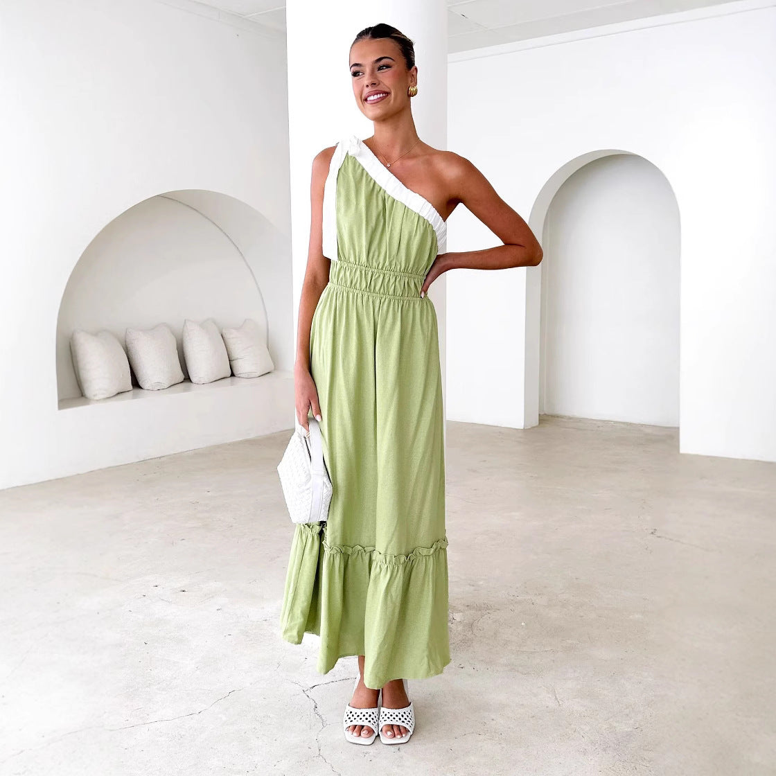 Summer Casual Lace up Solid Color Dress