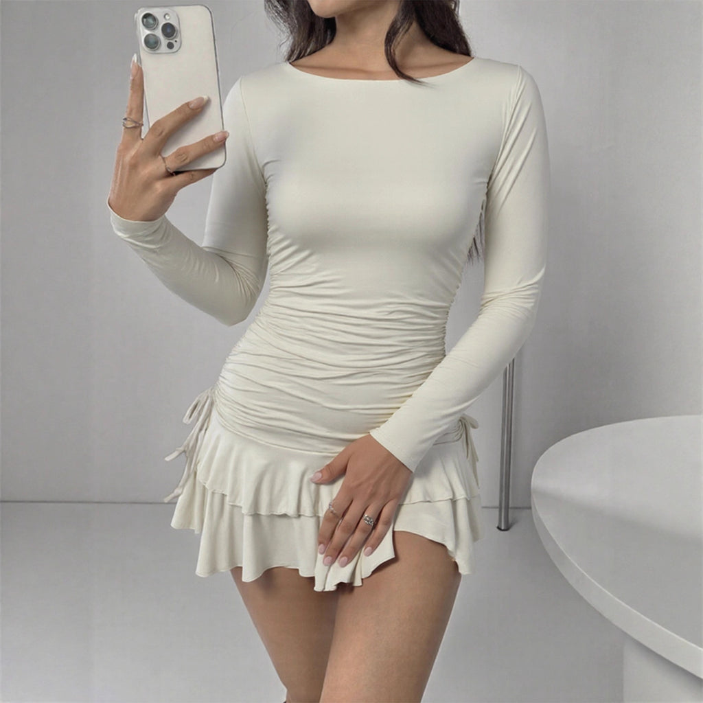 Vestido corto sexy ajustado de manga larga con cordones y capas para mujer
