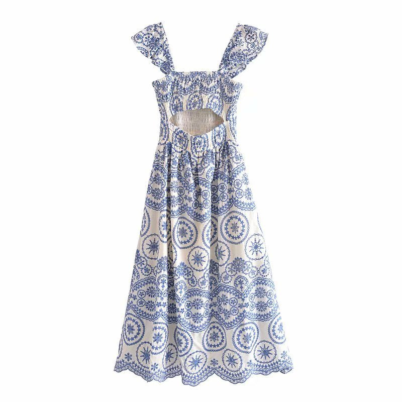 Vestido de tirantes bordado con aberturas para mujer