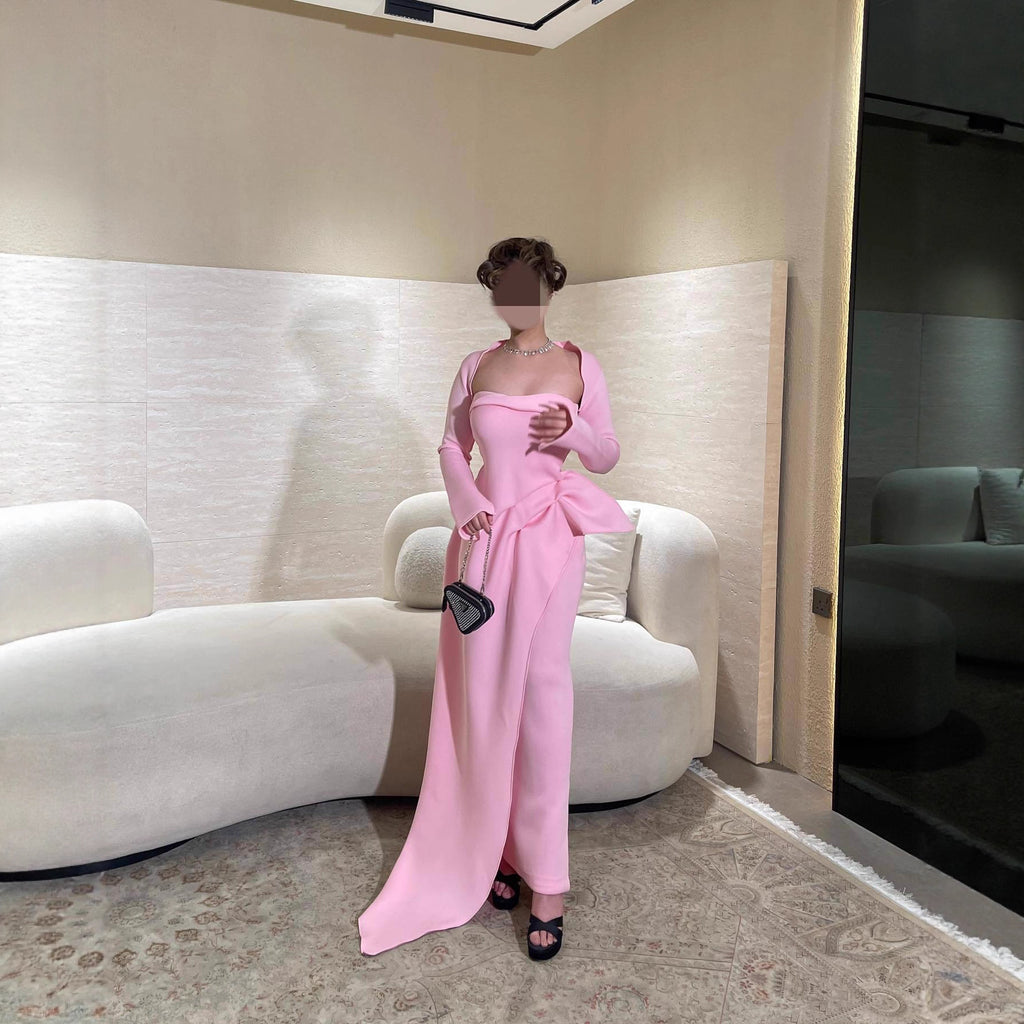 Summer Elegant Sexy Shawl Tube Top Slit Ball Dress Two Piece Set