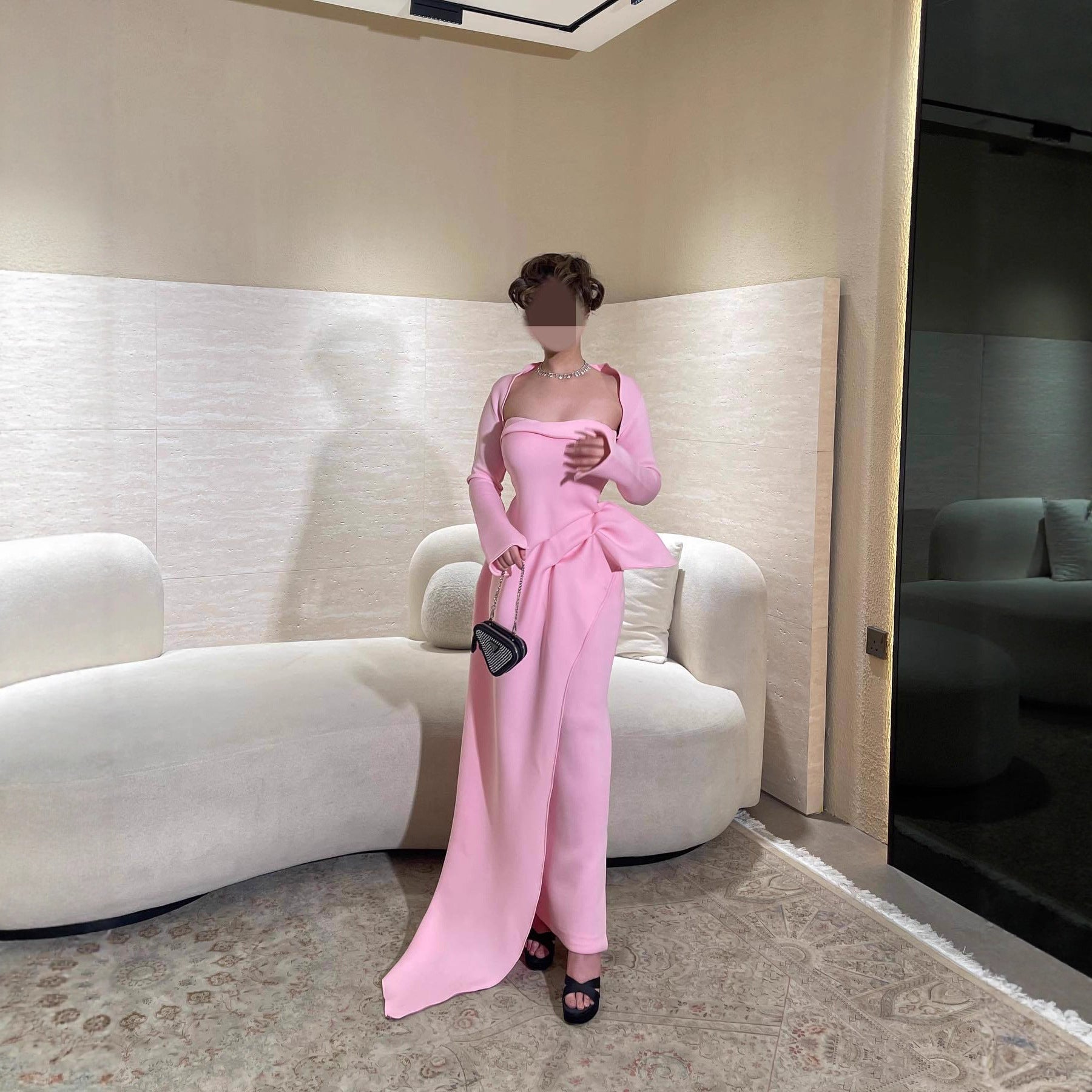 Summer Elegant Sexy Shawl Tube Top Slit Ball Dress Two Piece Set