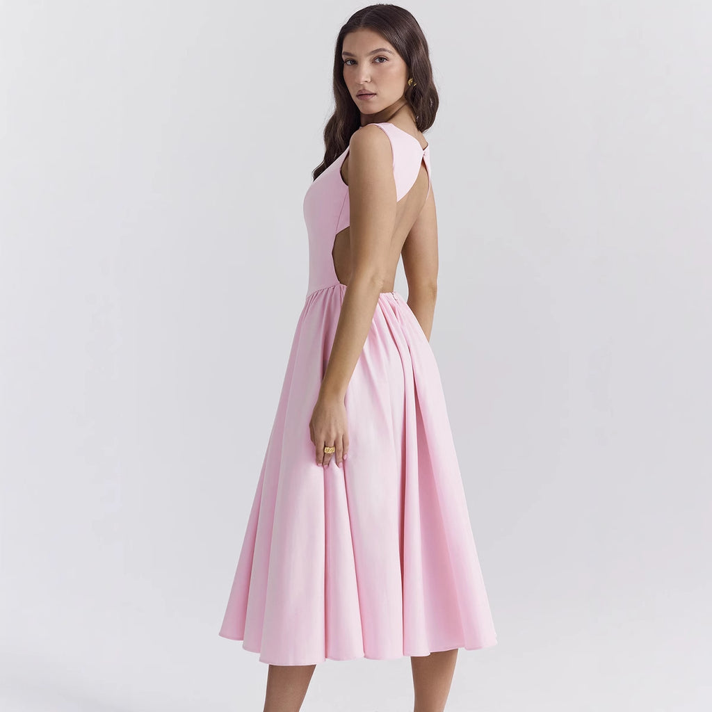 Vestido de verano para mujer, sexy, elegante, sin espalda, de color liso, sin espalda