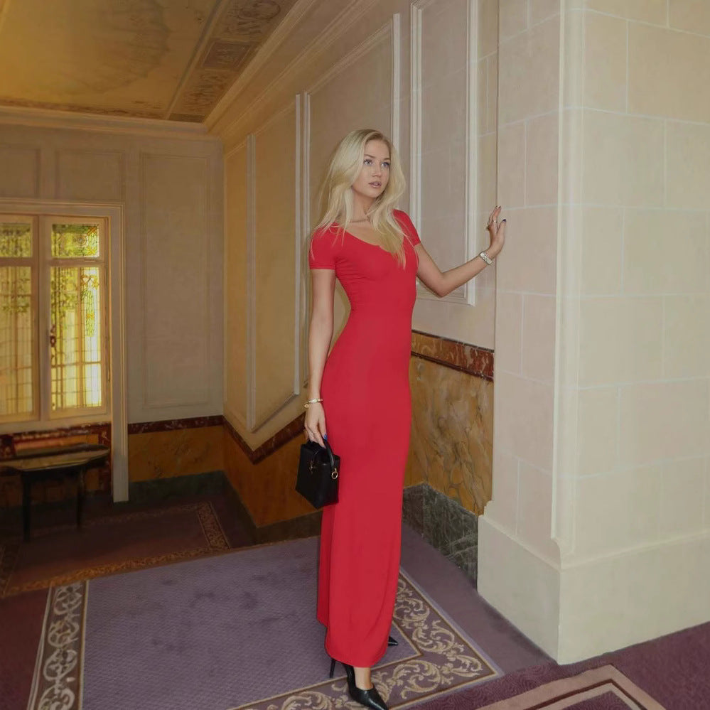 Robe de plage sexy moulante à col V, coupe ajustée, idéale pour le printemps et l'été