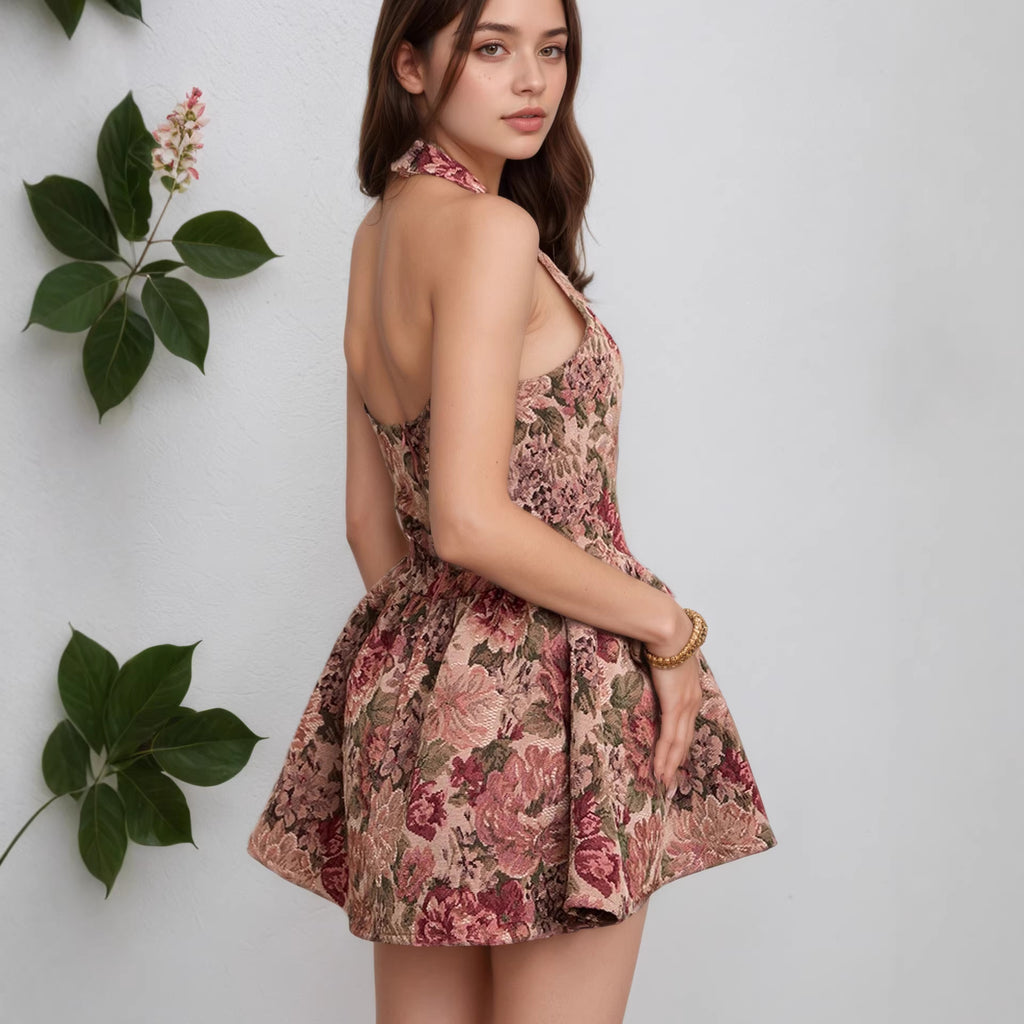 Vestido minifalda floral con corsé y top de tubo sexy para mujer, sin espalda