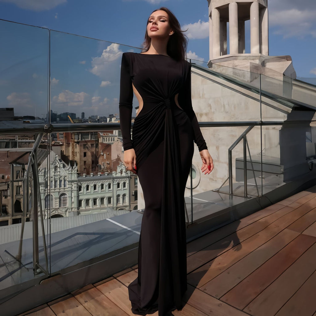 Women Spring Sexy Backless Ribbon Pleated Slim Dress