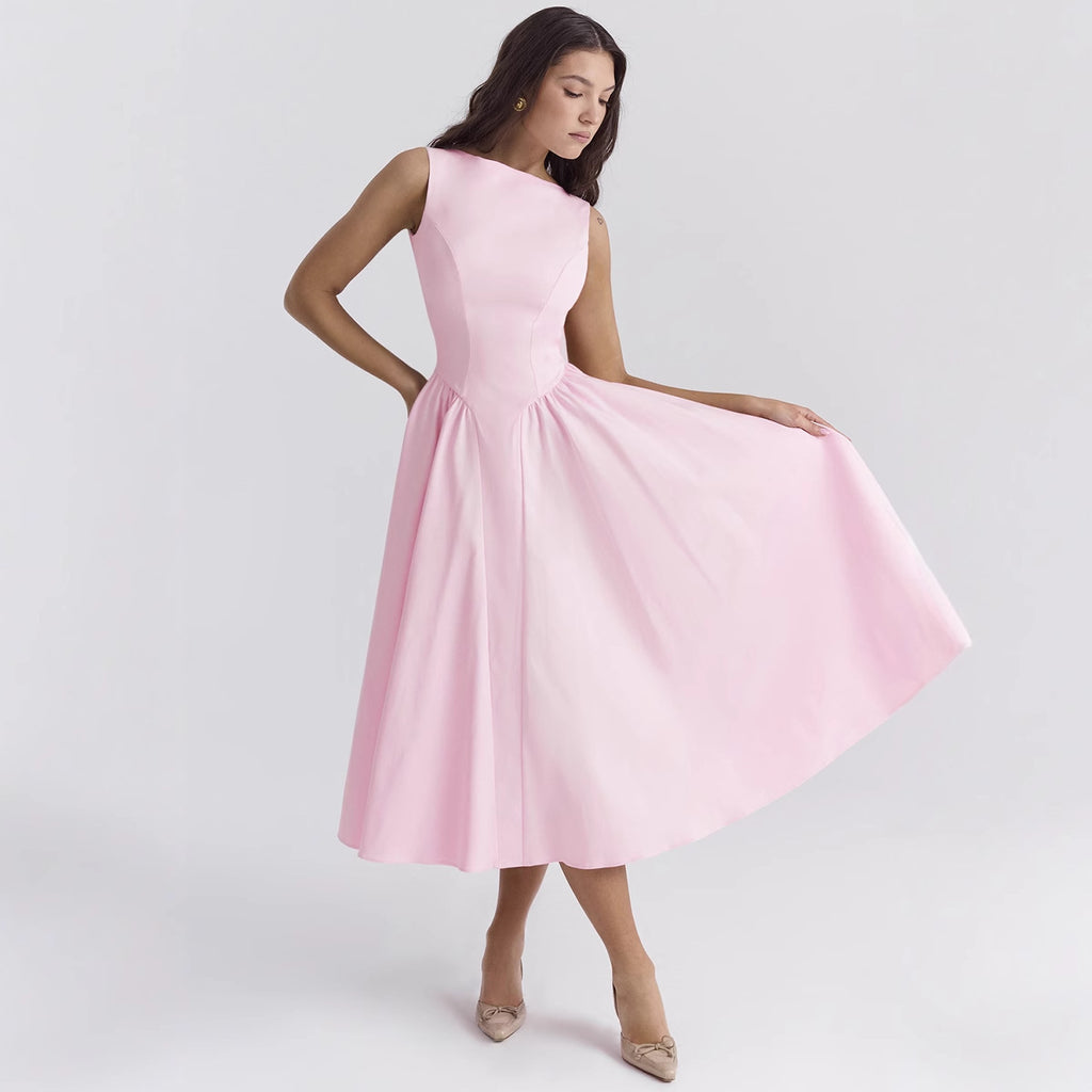 Vestido de verano para mujer, sexy, elegante, sin espalda, de color liso, sin espalda