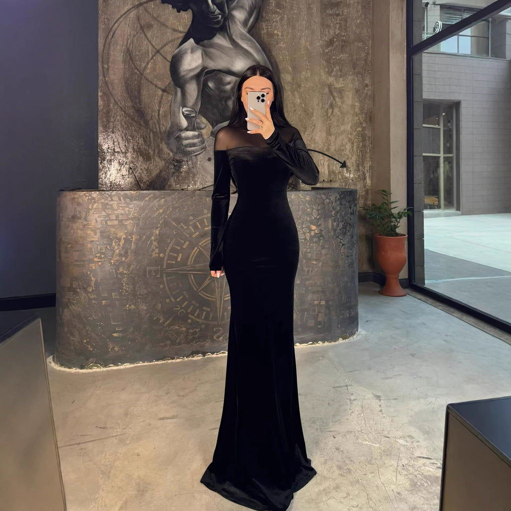 Autumn Winter Women Clothing Velvet Stitching Hip Dress